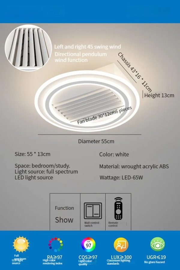 Bladeless Ceiling Fan With Lights Remote Control Modern Fan Lighting For Living Room Bedroom Led Ceiling Fan - Image 9