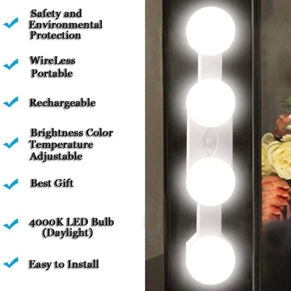 Vanity Light Makeup Mirror Wall Lamp USB Bathroom Dressing Table Mirrors Light for Bedroom Dresser Dimmable LED Nightlights - Image 4